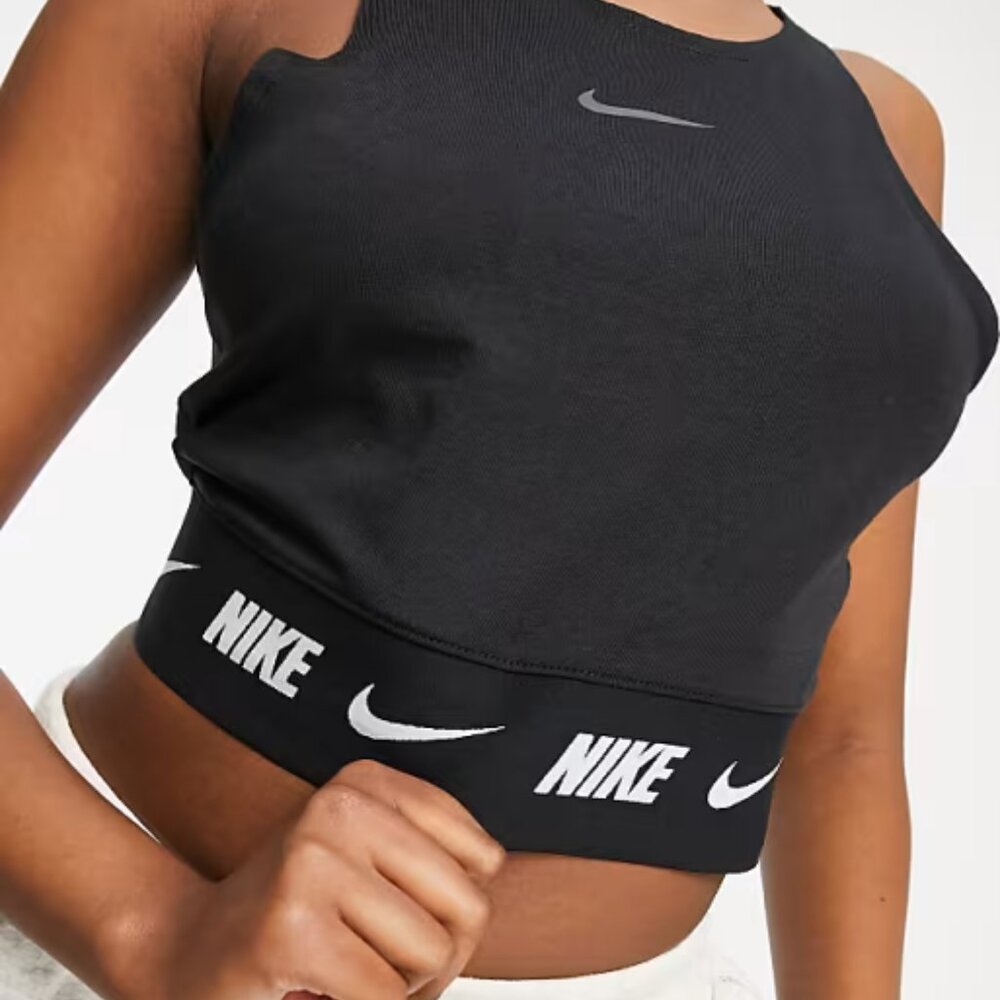 Nike Women's Black Halter Neck Tape Sleeveless Cropped Tank Top Size S